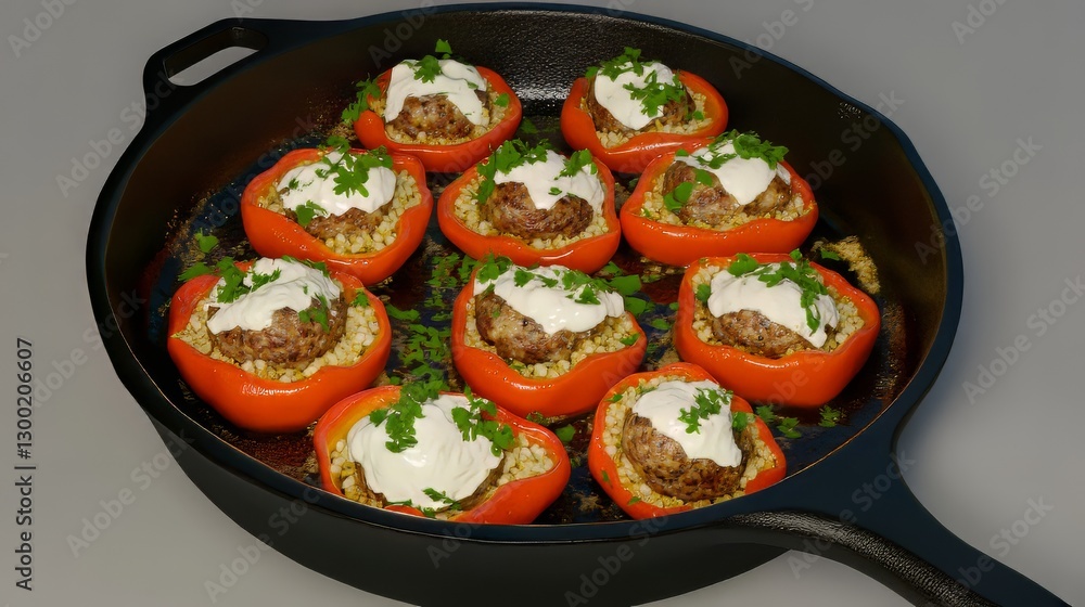 Stuffed Bell Peppers in a Cast Iron Skillet Stuffed Bell Peppers in a Cast Iron Skillet