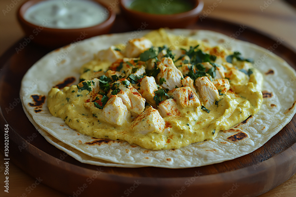 a photo of a plate of soft tortillas with chicken on top, a photo of a plate of soft tortillas with chicken on top,