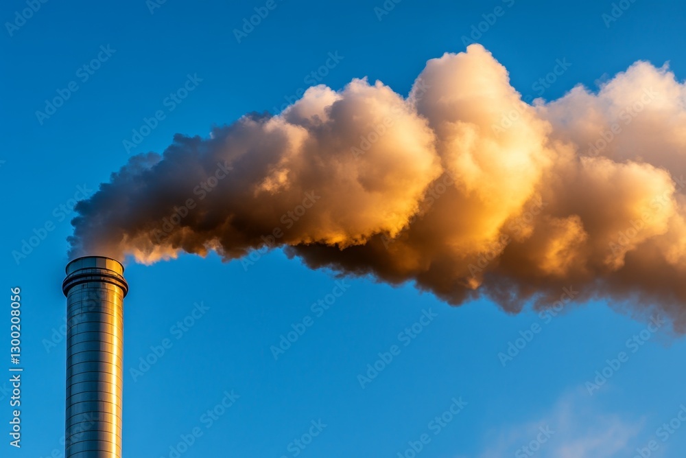 Obraz premium A close-up of a factory emitting thick black smoke into the sky, contributing to the greenhouse effect