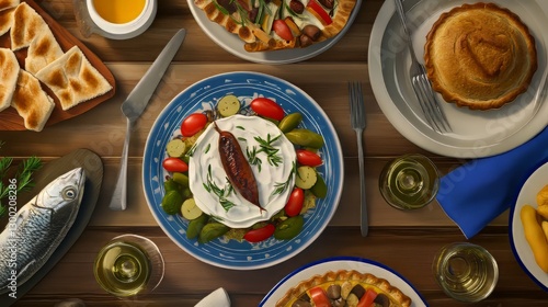 Wallpaper Mural Diverse dishes spread on a rustic wooden table Torontodigital.ca