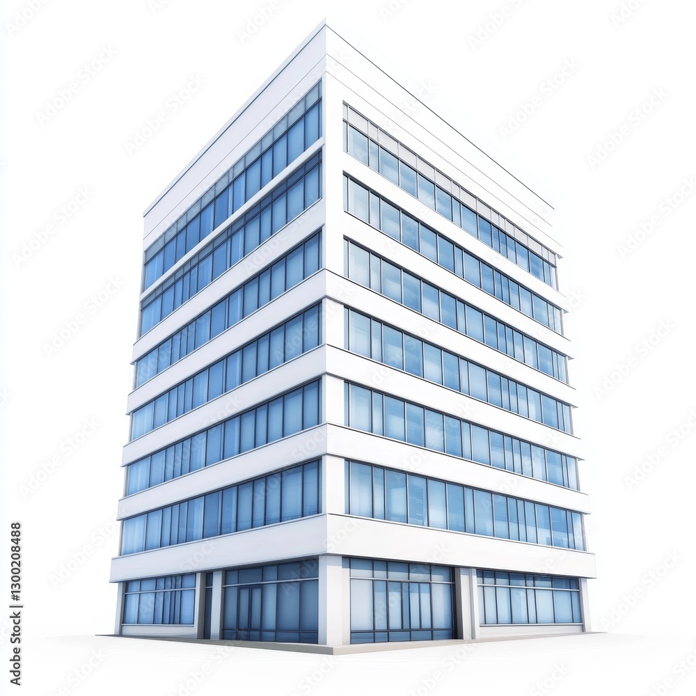 Modern office building, city backdrop, isolated, 3D render, real estate Modern office building, city backdrop, isolated, 3D render, real estate