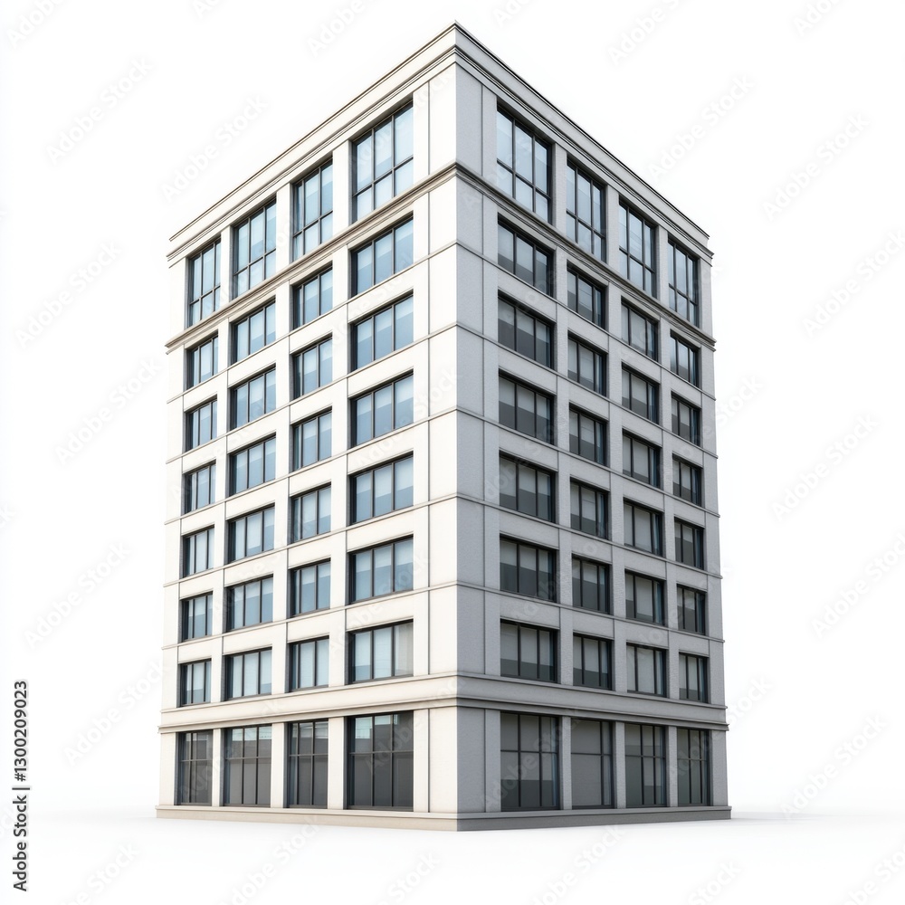 Modern white building, city backdrop, architectural render, real estate Modern white building, city backdrop, architectural render, real estate
