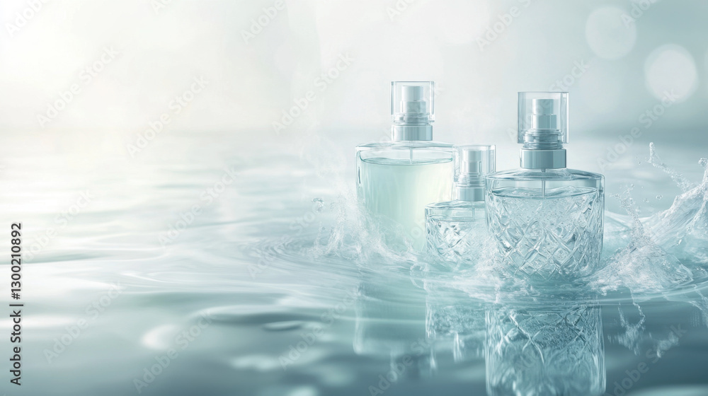 ultra-detailed visual of perfume bottles with intricate glass designs floating on a serene water surface ultra-detailed visual of perfume bottles with intricate glass designs floating on a serene water surface