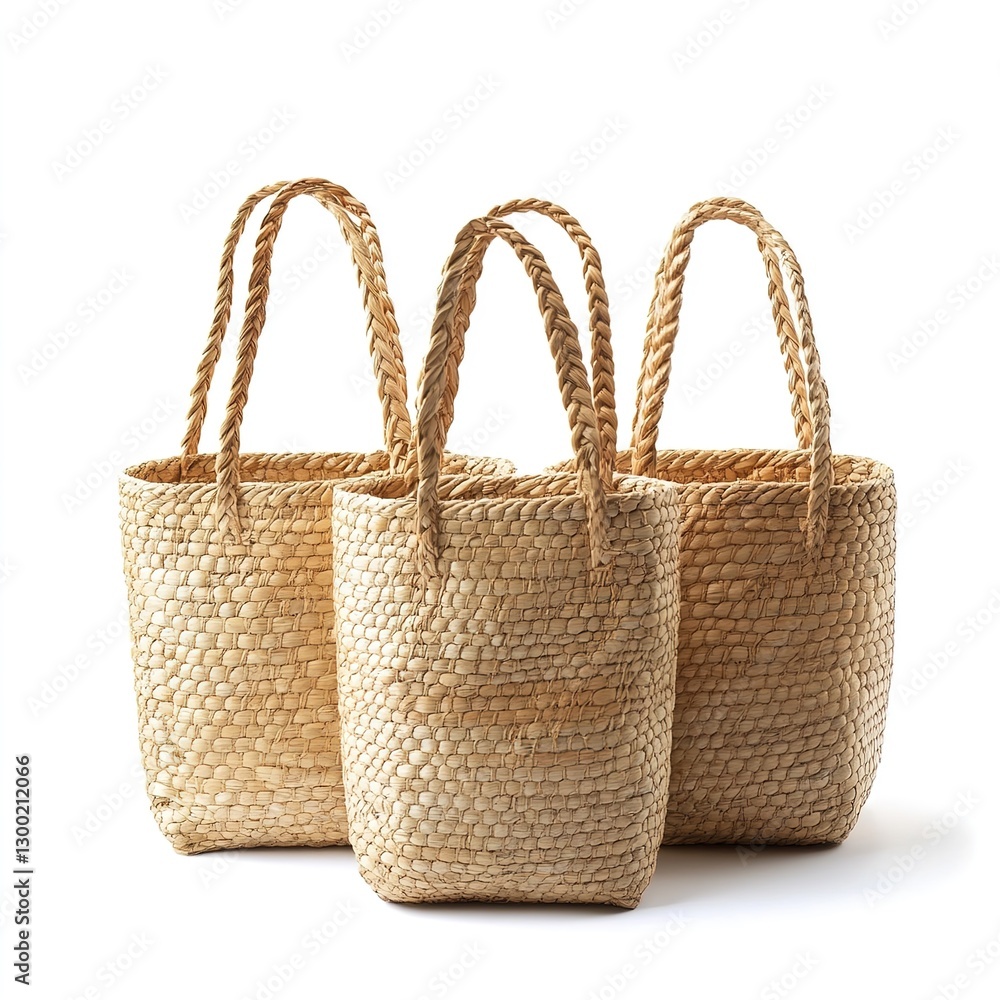 Elegant Collection of Straw Bags Isolated on White, Perfect for Summer Fashion and Stylish Accessories Elegant Collection of Straw Bags Isolated on White, Perfect for Summer Fashion and Stylish Accessories