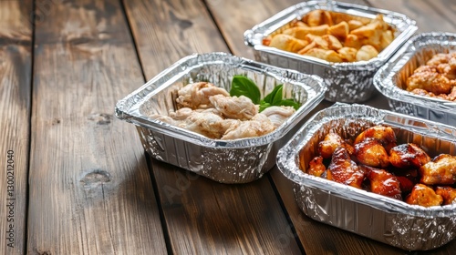 Wallpaper Mural Prepared meal containers on wood surface Torontodigital.ca