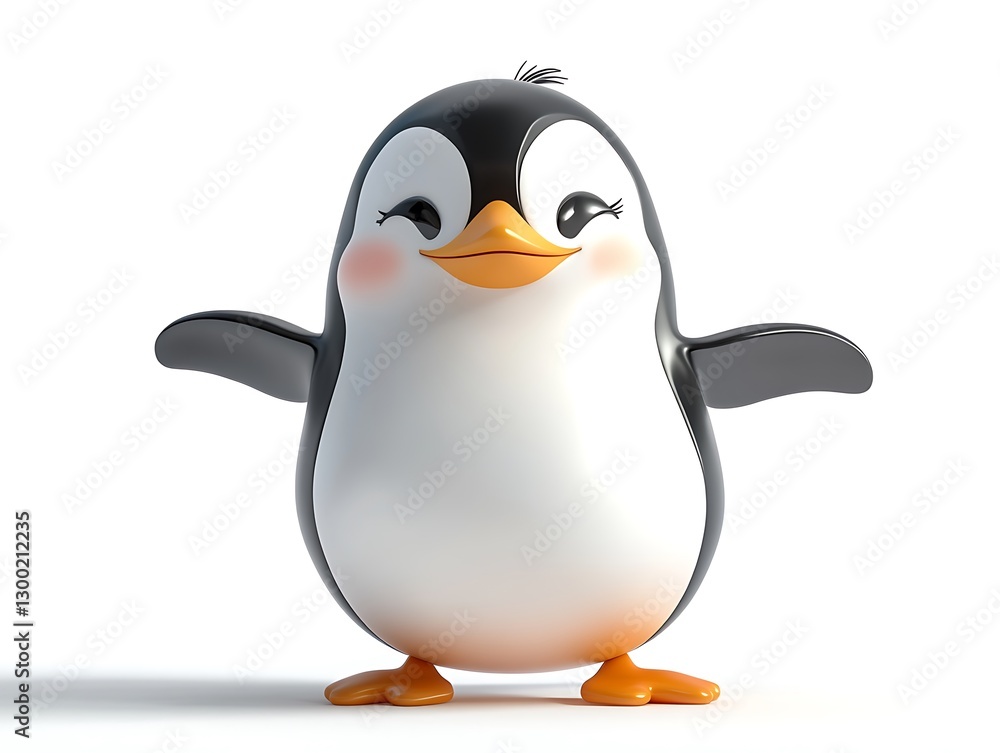 Fototapeta premium Cheerful cartoon penguin creative illustration minimal studio setting