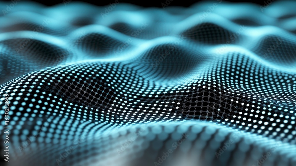Abstract Blue Wave Patterns with Dots in 3D Space Representation Abstract Blue Wave Patterns with Dots in 3D Space Representation
