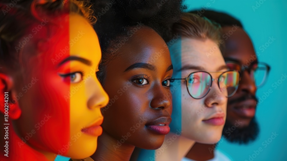 Obraz premium Diverse Group of Young People Representing Social Issues and Cultural Conversations Through Colorful Portraits