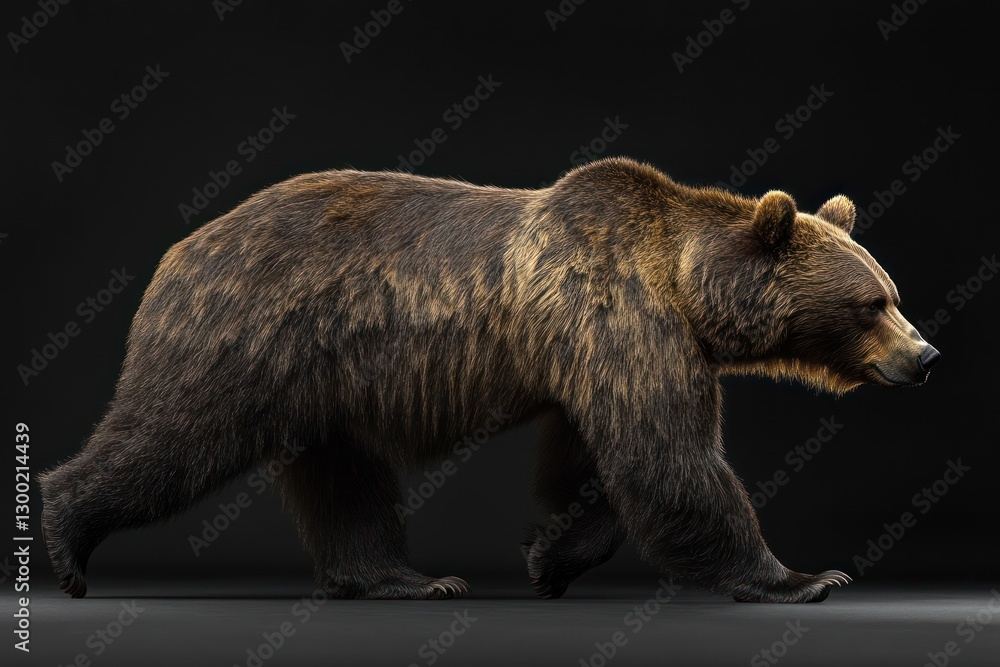Obraz premium A brown bear walking in front of a dark background, for natural or animal illustrations