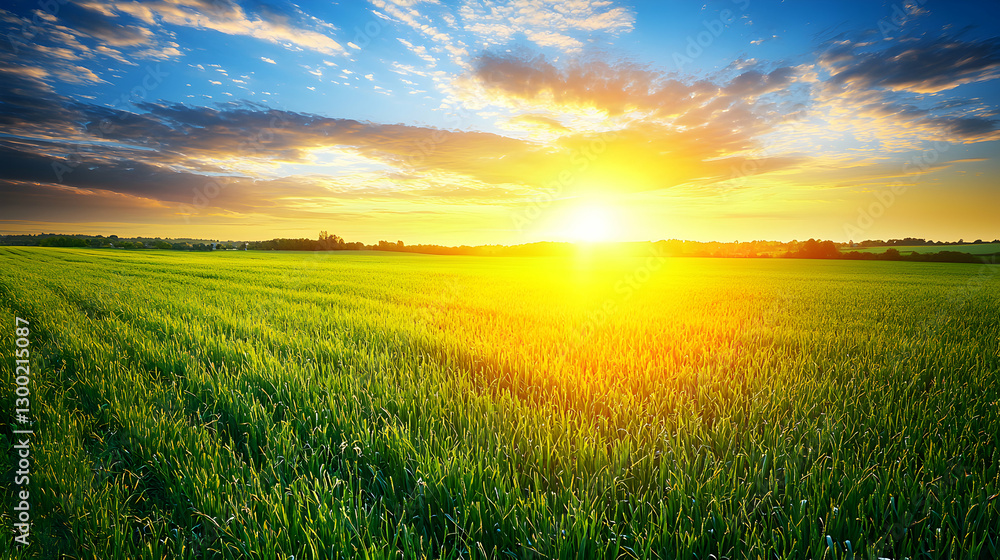 Vibrant Sunset Over a Lush Green Field Vibrant Sunset Over a Lush Green Field