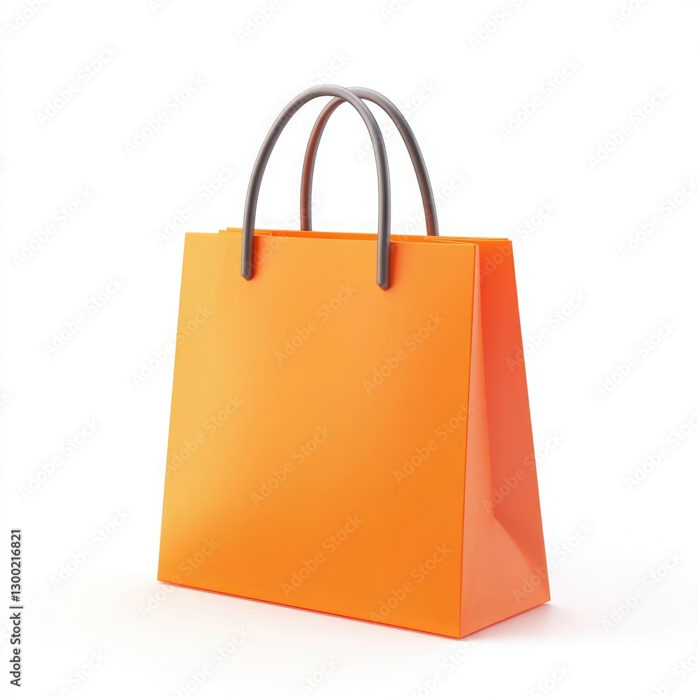 Bright orange shopping bag with gray handles on a white background creates a vibrant display of retail shopping enthusiasm Bright orange shopping bag with gray handles on a white background creates a vibrant display of retail shopping enthusiasm