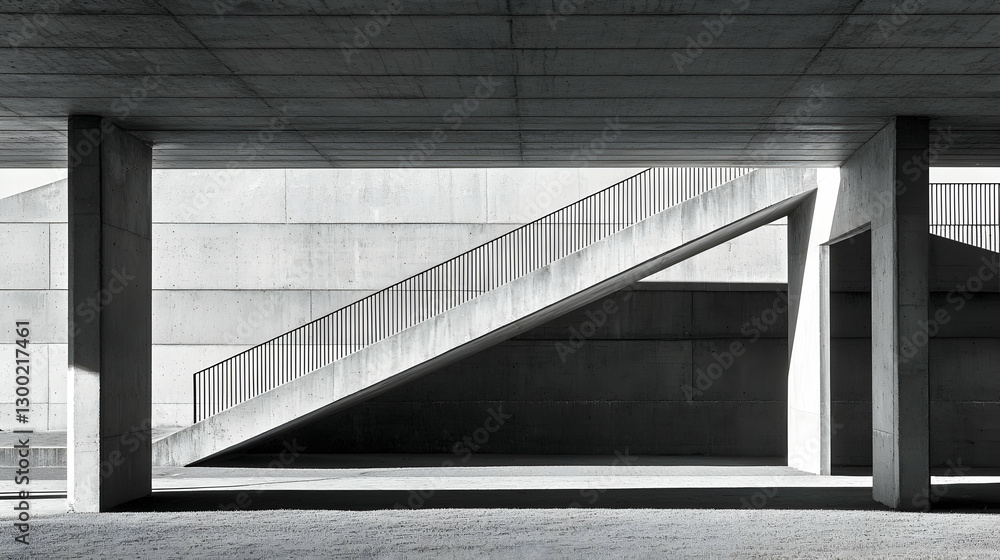Fototapeta premium Concrete staircase, modern architecture, outdoor shadows, minimalist design, building background, architectural photography