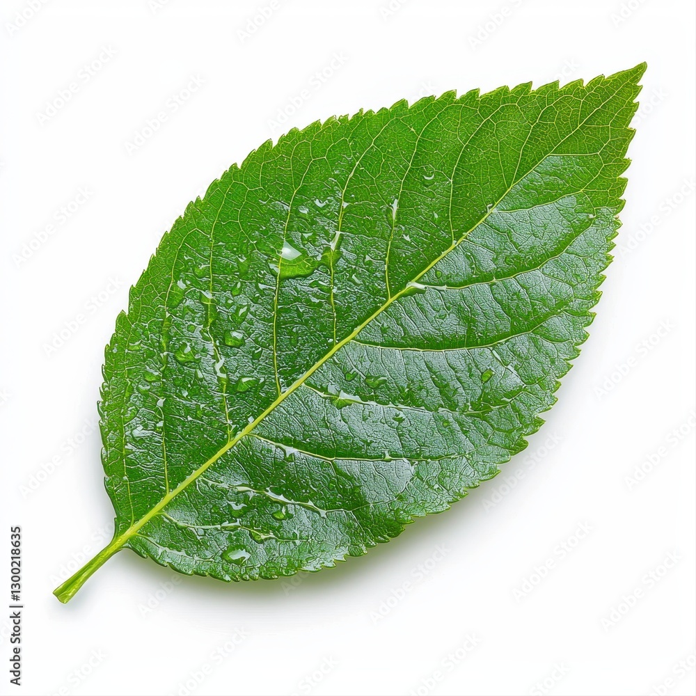 Obraz premium Fresh leaf covered in water droplets capturing the essence of nature and the beauty of natural elements in detail