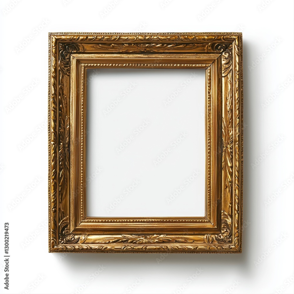 Elegant gold frame set against a clean white background perfect for displaying artwork or photographs with style Elegant gold frame set against a clean white background perfect for displaying artwork or photographs with style