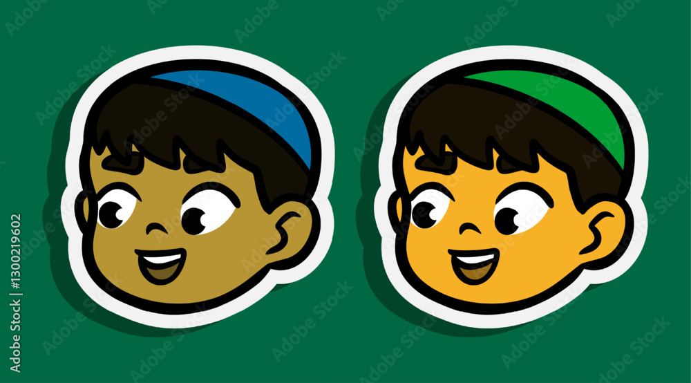Cute Cartoon Kids Faces Cartoon Sticker Illustration Cute Cartoon Kids Faces Cartoon Sticker Illustration