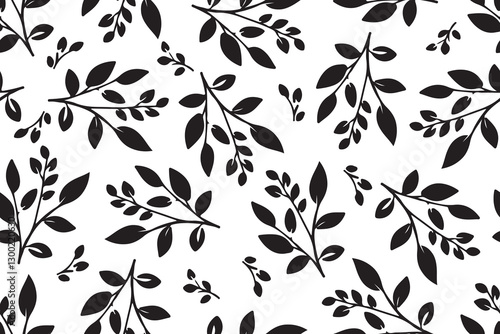 Seamless floral pattern with small flowers. Vector black and white floral print