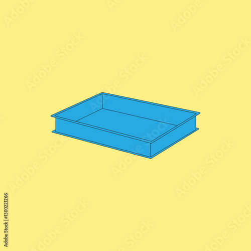 Blue plastic food tray vector illustration on yellow background