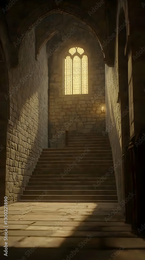 Stone Staircase in a Medieval Castle Interior Stone Staircase in a Medieval Castle Interior