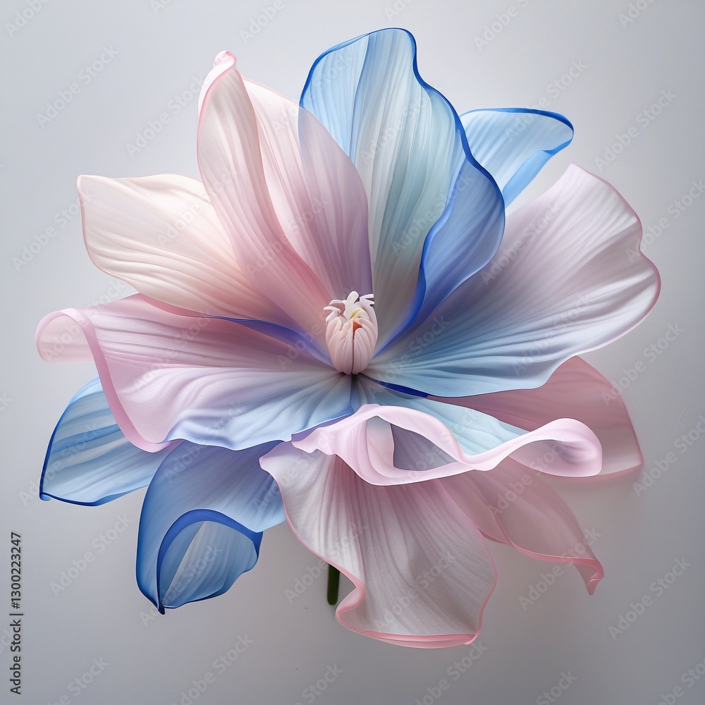 Naklejka premium Vector illustration of pastel rainbow blooming flowers, lotus, rose or dahlia. Summer flowers in full bloom on a white background. Looks delicate and gentle in close-up.