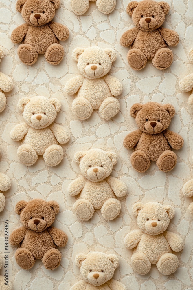 Soft Teddy Bears Arranged in a Charming Pattern on a Textured Background Perfect for a Cozy Children's Space Soft Teddy Bears Arranged in a Charming Pattern on a Textured Background Perfect for a Cozy Children's Space