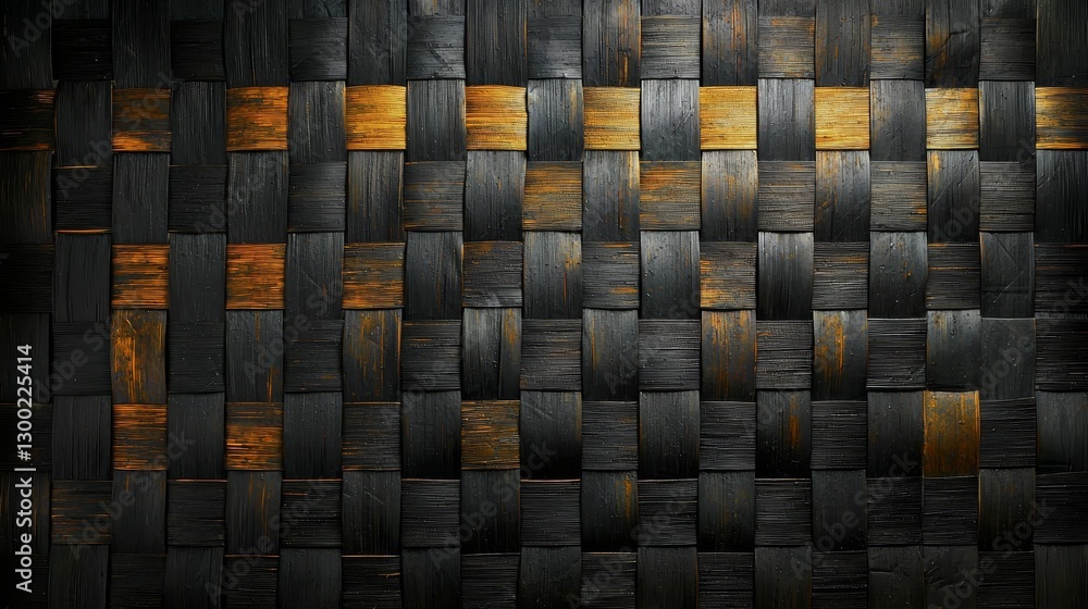 Fototapeta premium Luxury black and gold wood panel wallpaper, elegant dark wooden texture background for modern interior design