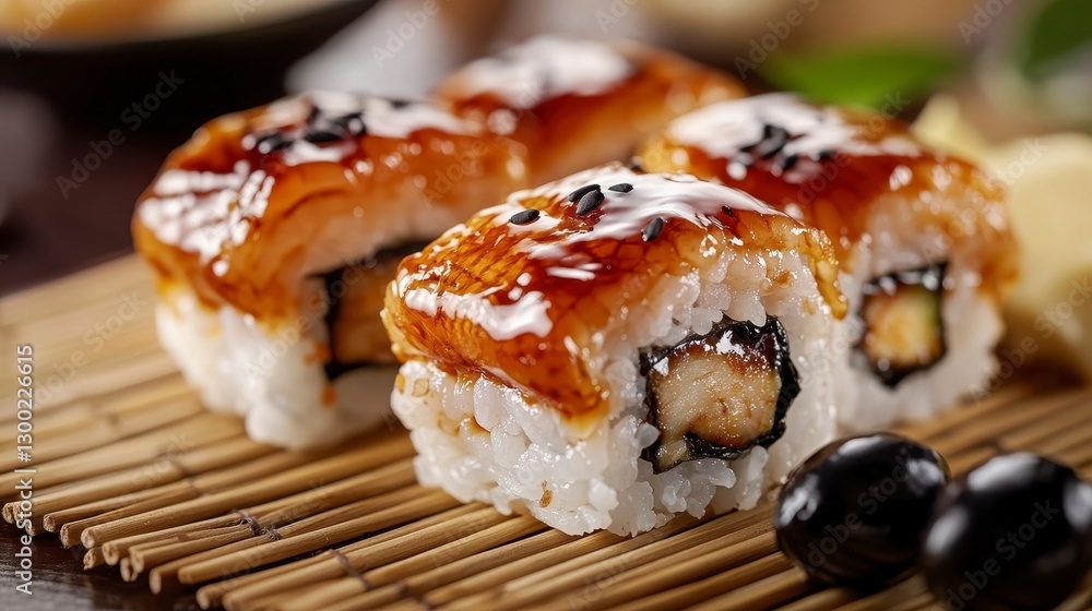 Delicious sushi rolls with eel and rice Delicious sushi rolls with eel and rice