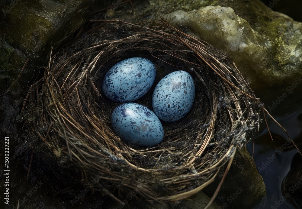 Obraz premium Blue Speckled Eggs in Cozy Nest