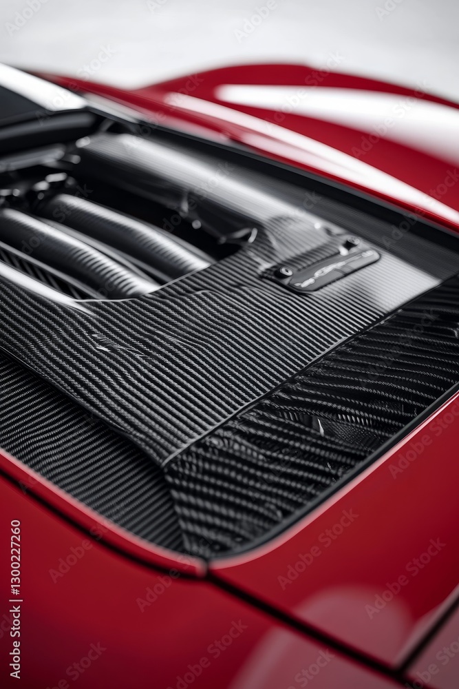 Close-up of car engine and carbon fiber details. Close-up of car engine and carbon fiber details.