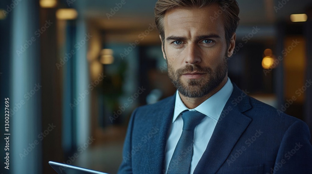 Confident Businessman In Modern Suit With Tablet Confident Businessman In Modern Suit With Tablet
