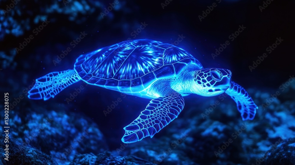 Fototapeta premium Glowing Sea Turtle in the Deep Ocean: A Digital Art Masterpiece