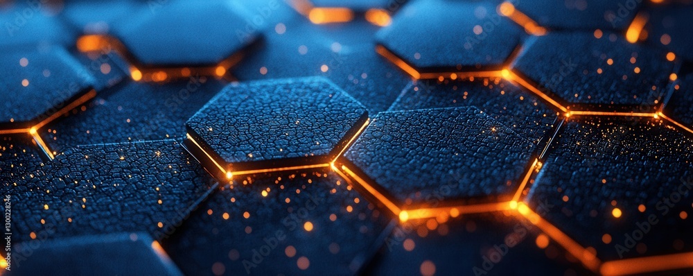 Abstract glowing hexagonal pattern showcasing a futuristic and high-tech theme Abstract glowing hexagonal pattern showcasing a futuristic and high-tech theme