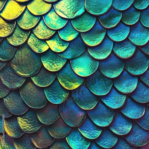 Wallpaper Mural snake skin pattern. vibrant blue, green, yellow, and black scales Torontodigital.ca