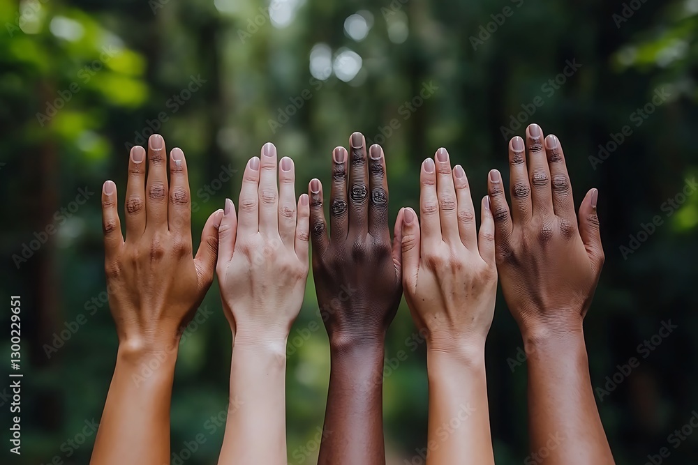 Hands Raised In Unity, Forest Backdrop Hands Raised In Unity, Forest Backdrop