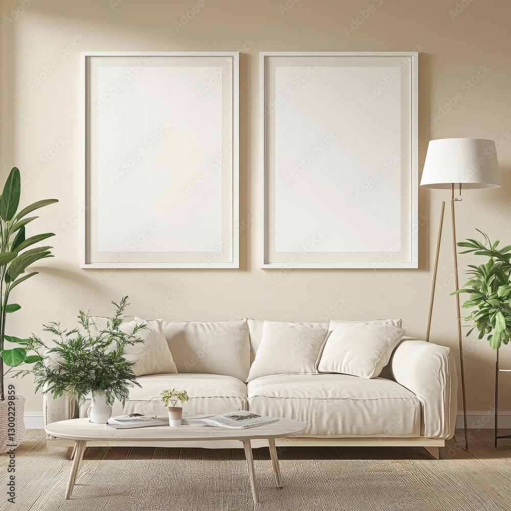 Fototapeta premium Modern Living Room with Plants and Art