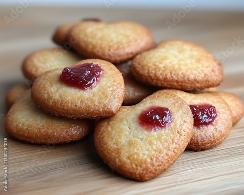 Wallpaper Mural Heart cookies stacked atop wood table, close-up Torontodigital.ca