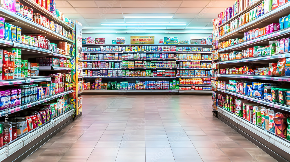 Well Stocked Supermarket Aisle Displaying Diverse Merchandise Well Stocked Supermarket Aisle Displaying Diverse Merchandise