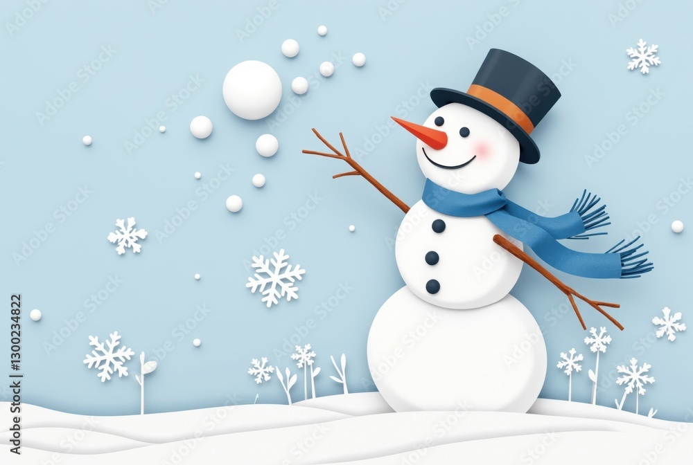 Fototapeta premium Snowman Throwing Snowballs in Winter Scene