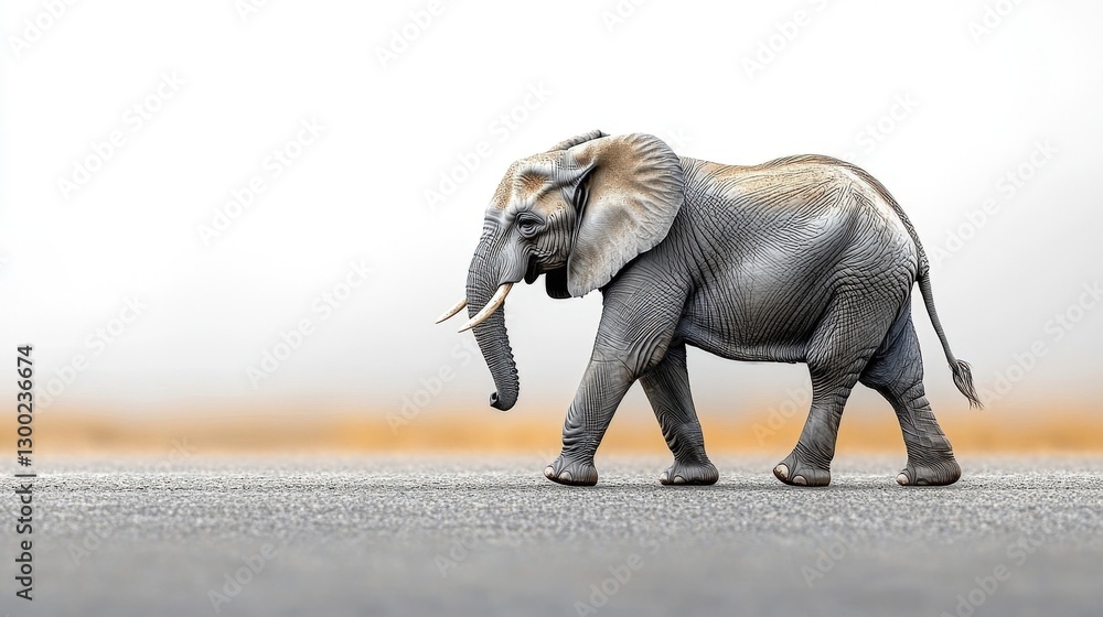 Fototapeta premium Walking African Elephant in a Hazy Savanna