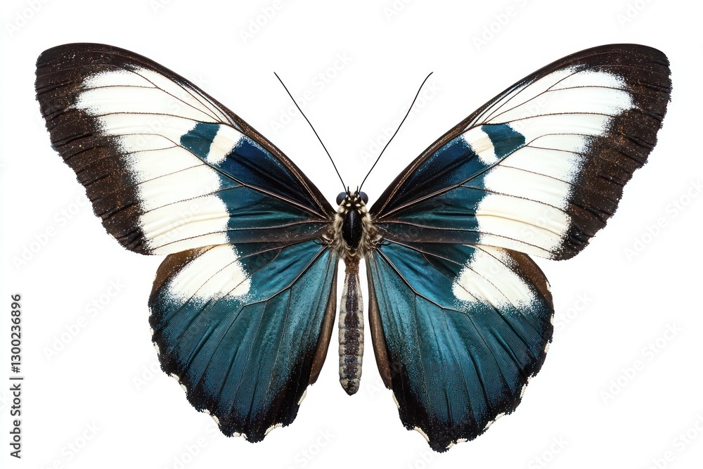 Large Tropical Butterfly, Wings Spread, White Background, Studio Shot, Print Large Tropical Butterfly, Wings Spread, White Background, Studio Shot, Print
