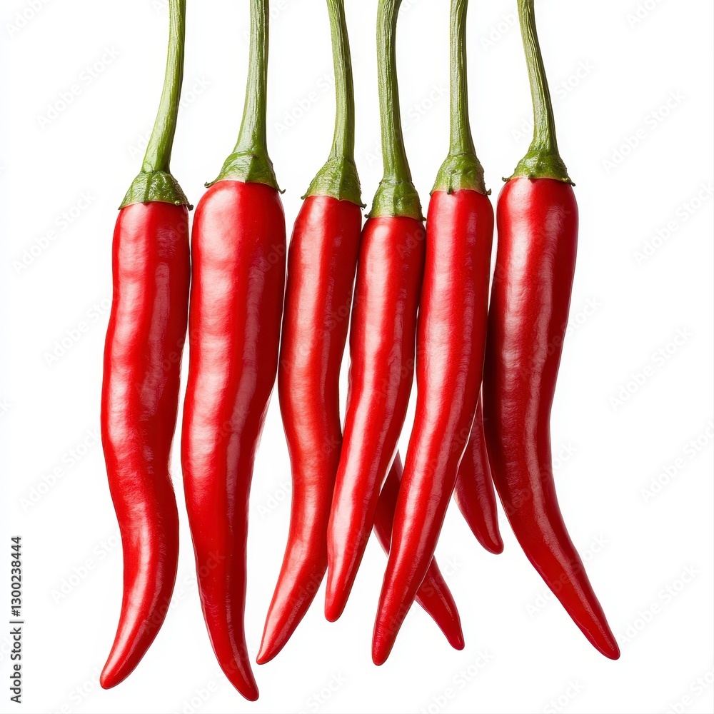 Three bright red peppers displayed together on a clean surface emphasizing their freshness and culinary appeal Three bright red peppers displayed together on a clean surface emphasizing their freshness and culinary appeal