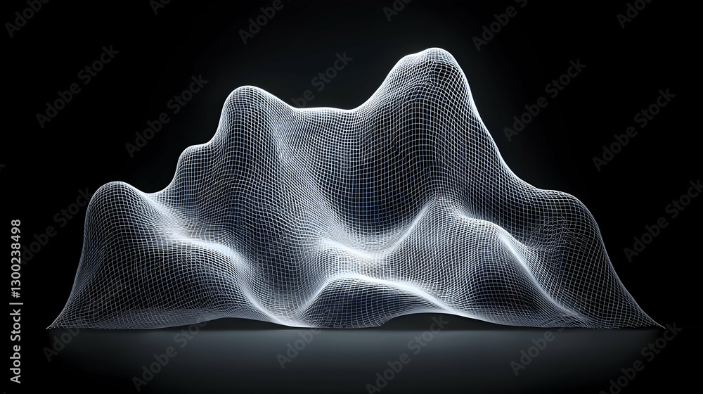 Fototapeta premium Abstract glowing wireframe landscape on dark background, digital art, for website header