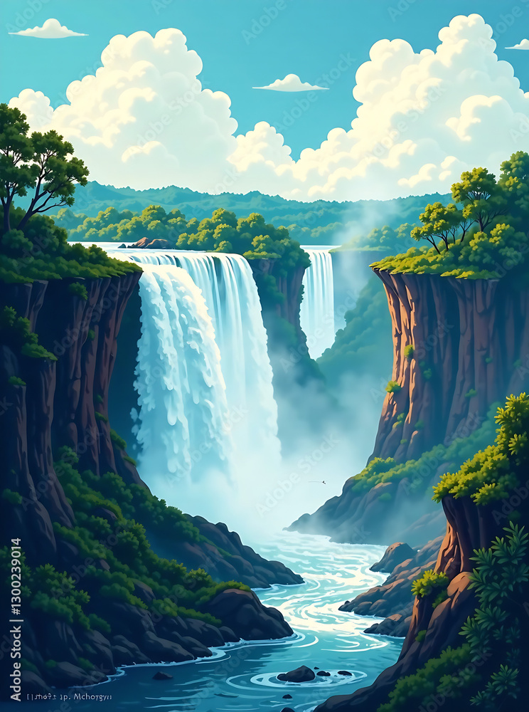 Naklejka premium Iguazu falls illustration, travel postcard concept new falce image