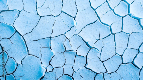 Detailed Macro Shot of a Cracked Blue Textured Surface Showing a Network of Fractured Lines