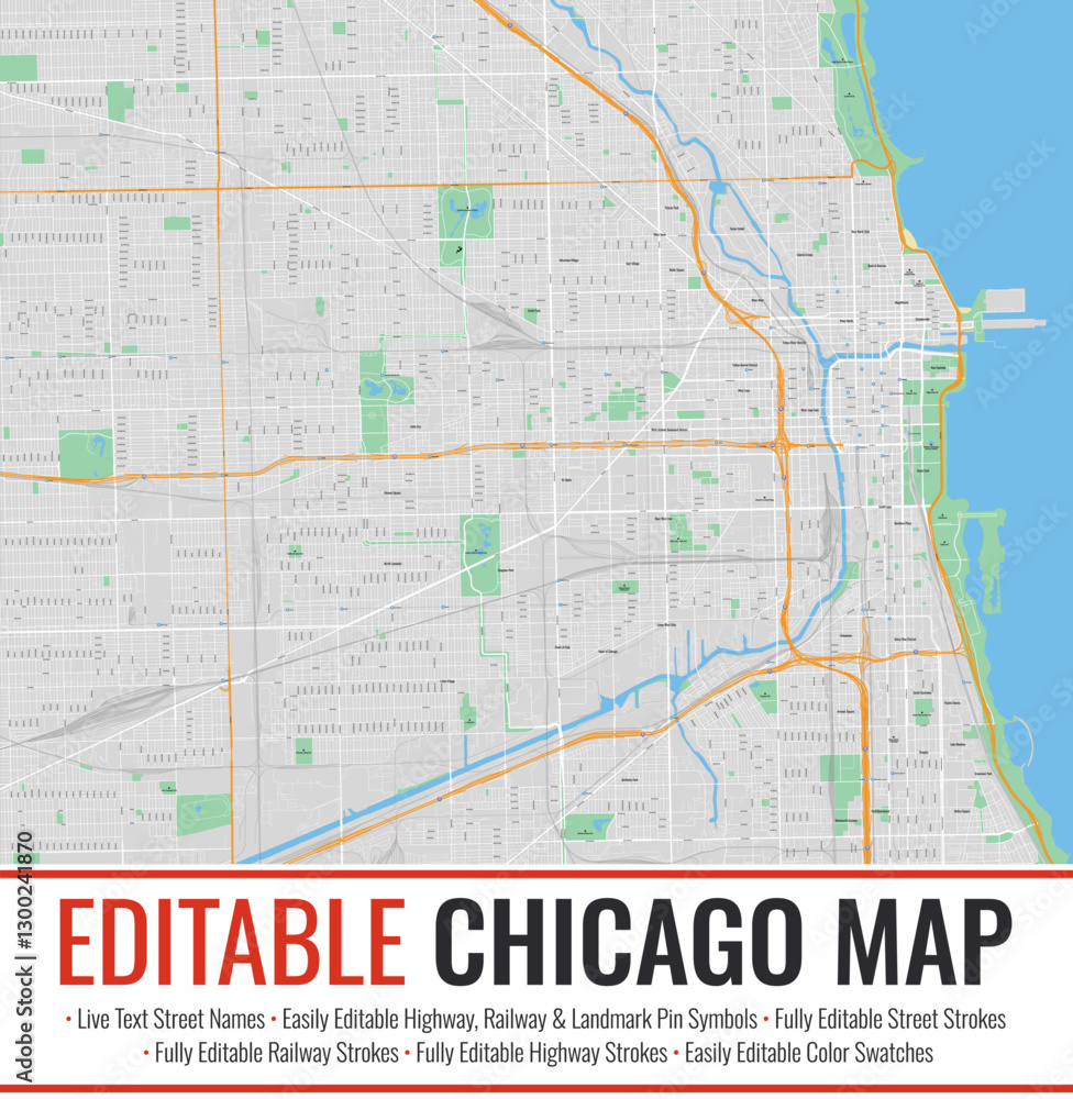Obraz premium Editable Chicago Map