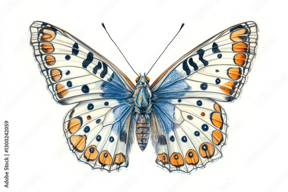 Obraz premium Detailed butterfly drawing, white background, insect illustration, nature art, educational print