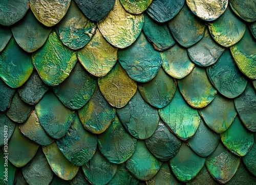 Wallpaper Mural green dragon scales seamless pattern textured background, shiny metallic surface, fish scale texture, fantasy reptile skin design, snake scales Torontodigital.ca