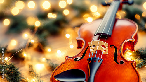 Wallpaper Mural Melodic violin performance amidst twinkling lights cozy home setting musical artistry warm atmosphere close-up view holiday spirit Torontodigital.ca