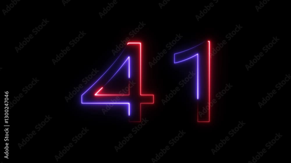Abstract neon 41 number 4k animation on black background Abstract neon 41 number 4k animation on black background