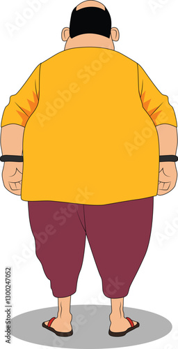 A indian village fat man back pose cartoon character design for cartoon stories