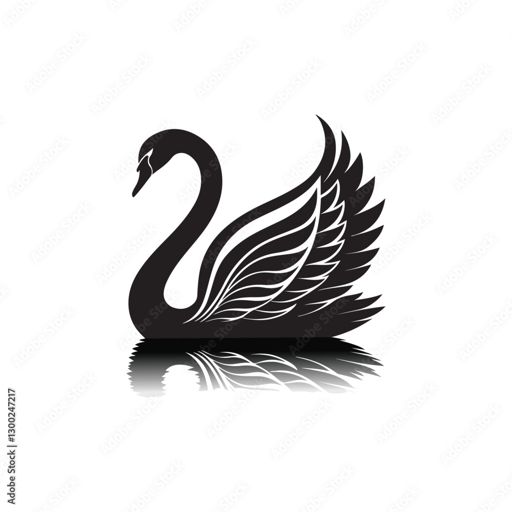 Fototapeta premium swan on lake silhouette vector logo design